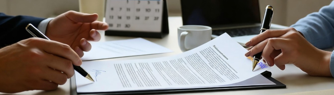 Firma di un contratto di affitto per rappresentare come affittare casa.