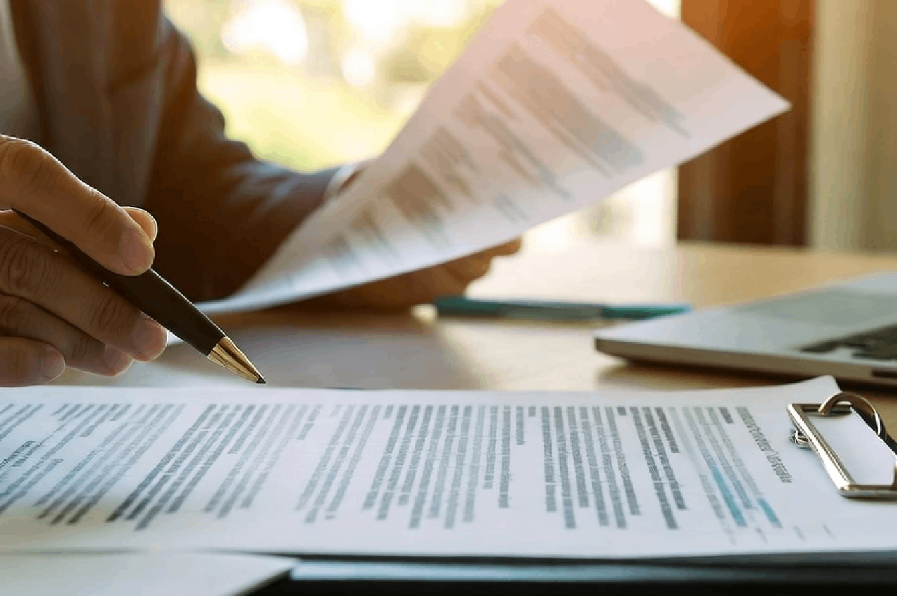 Proprietario intento a redigere una lettera di sfratto per morosità.