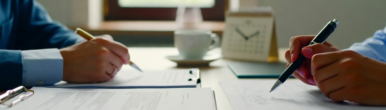 Mani che tengono una penna e un documento, simbolo di una lettera di sollecito pagamento.