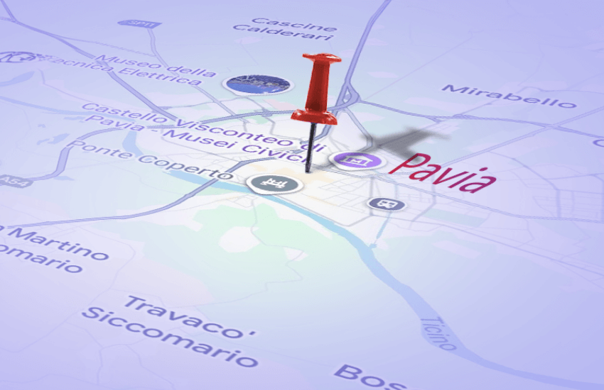 Punteruolo su una cartina vicino a Pavia, simbolo delle città con affitti più bassi nel nord Italia 