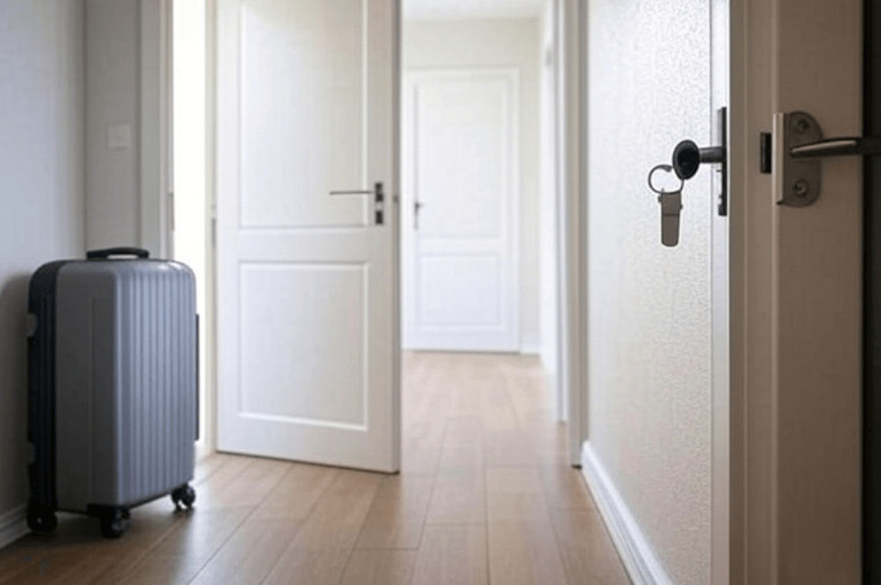 Valigia all’interno di un appartamento, per un soggiorno in affitto breve 